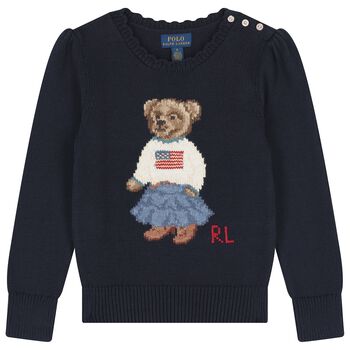 Girls Navy Blue Polo Bear Knitted Swearshirt