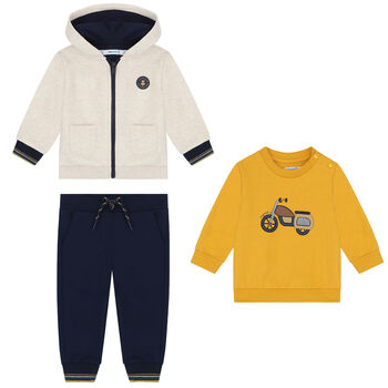 Baby Boys Yellow, Ivory & Navy 3-Piece Tracksuit
