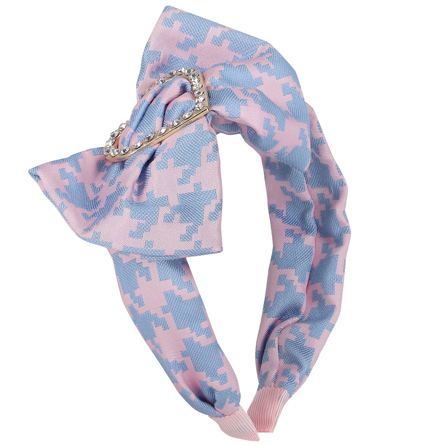 Girls Blue & Pink Houndstooth Headband, 6, hi-res