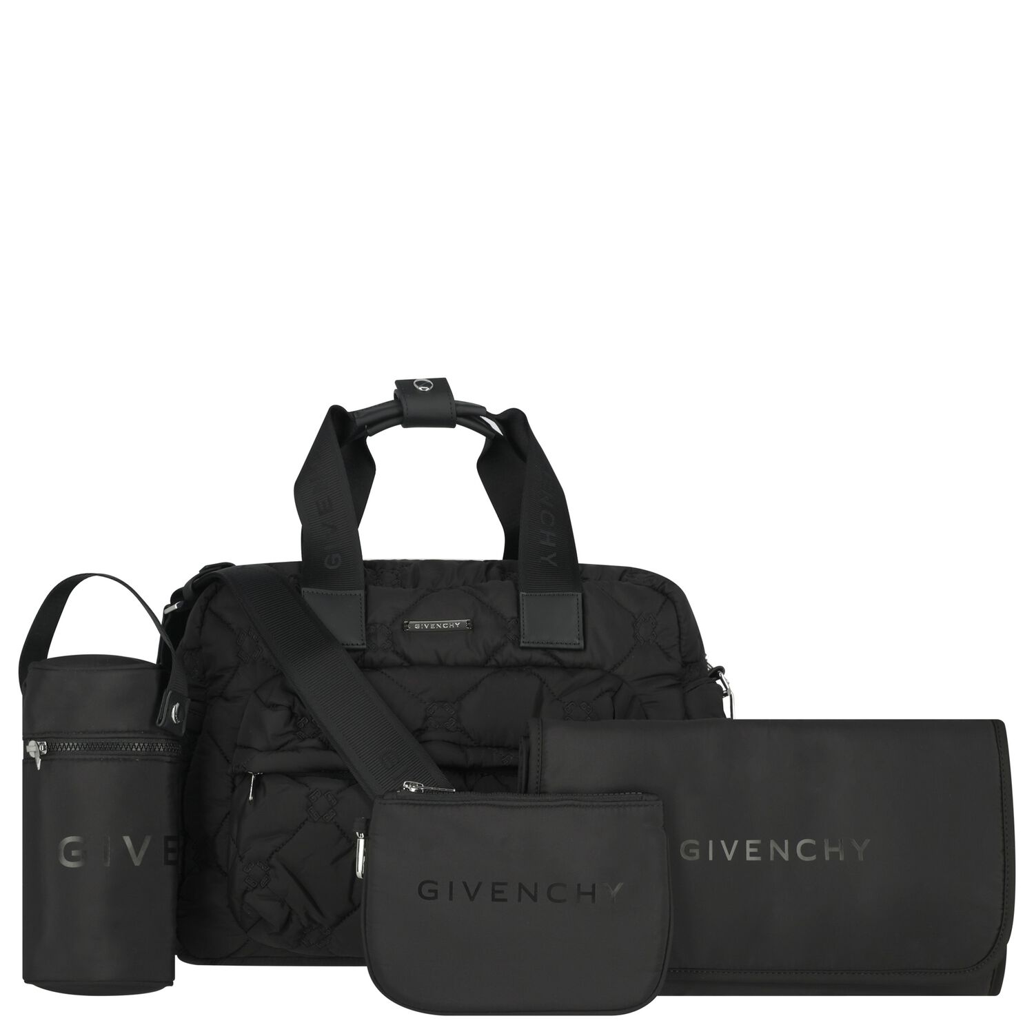 Black Logo Quilted Baby Changing Bag, 1, hi-res