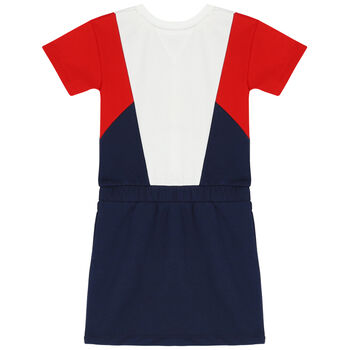 Girls White, Red & Navy Logo Dress