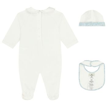 Baby Boys White & Blue Paisley Babygrow Gift Set