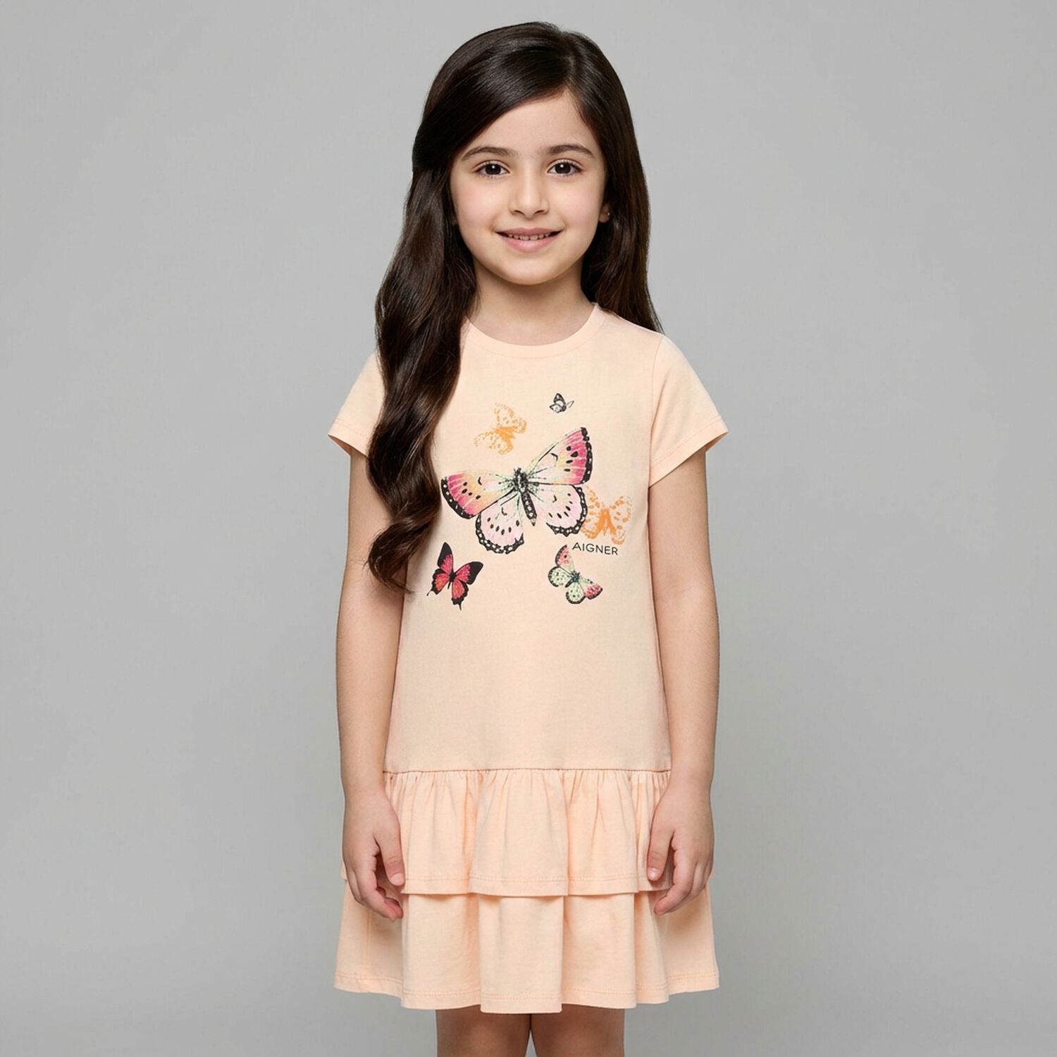 Girls Pink Butterflies Logo Dress, 2, hi-res