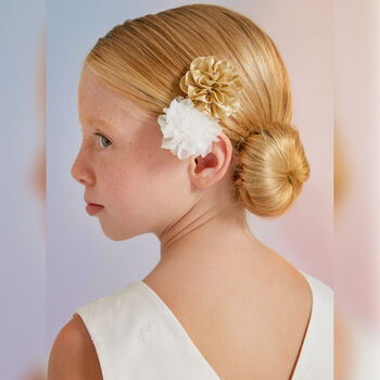 Girls White & Gold Flower Hair Clip