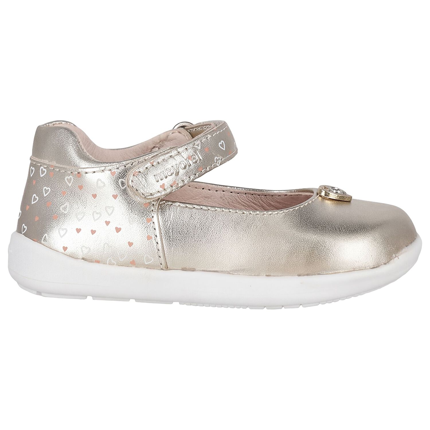 Younger Girls Gold Heart Shoes, 1, hi-res