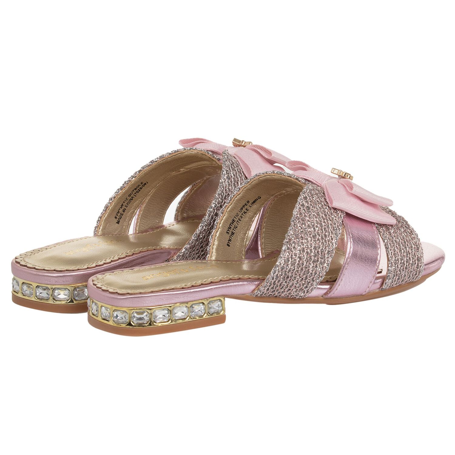 Girls Pink & Silver Embellished Sandals , 2, hi-res