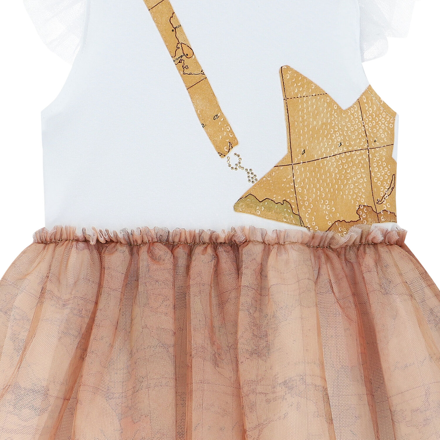 Girls White & Beige Geo Map Dress, 1, hi-res