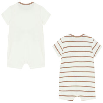 Baby Boys Ivory & Beige Teddy Rompers (2 Pack)