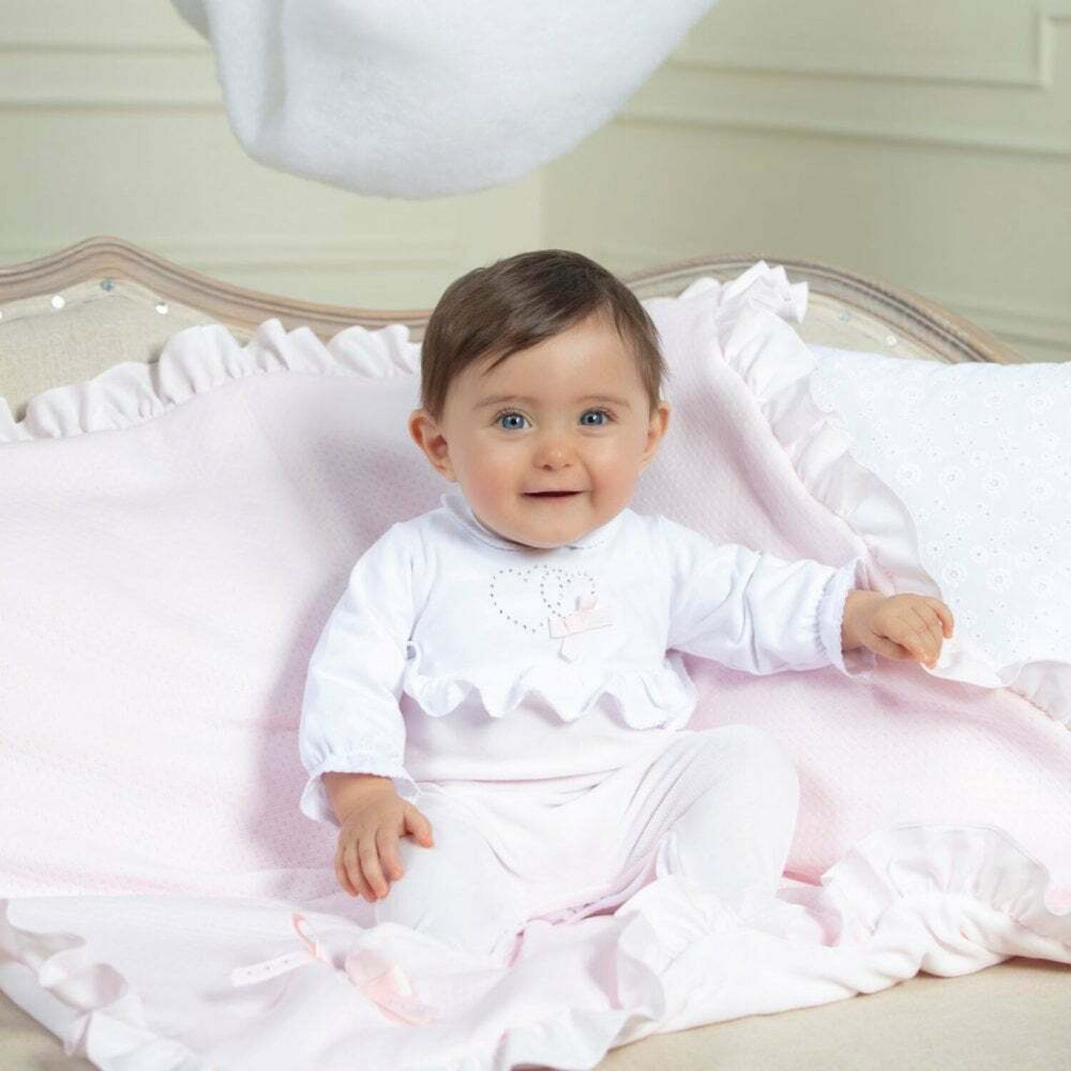 Baby Girls White & Pink Babygrow, 1, hi-res