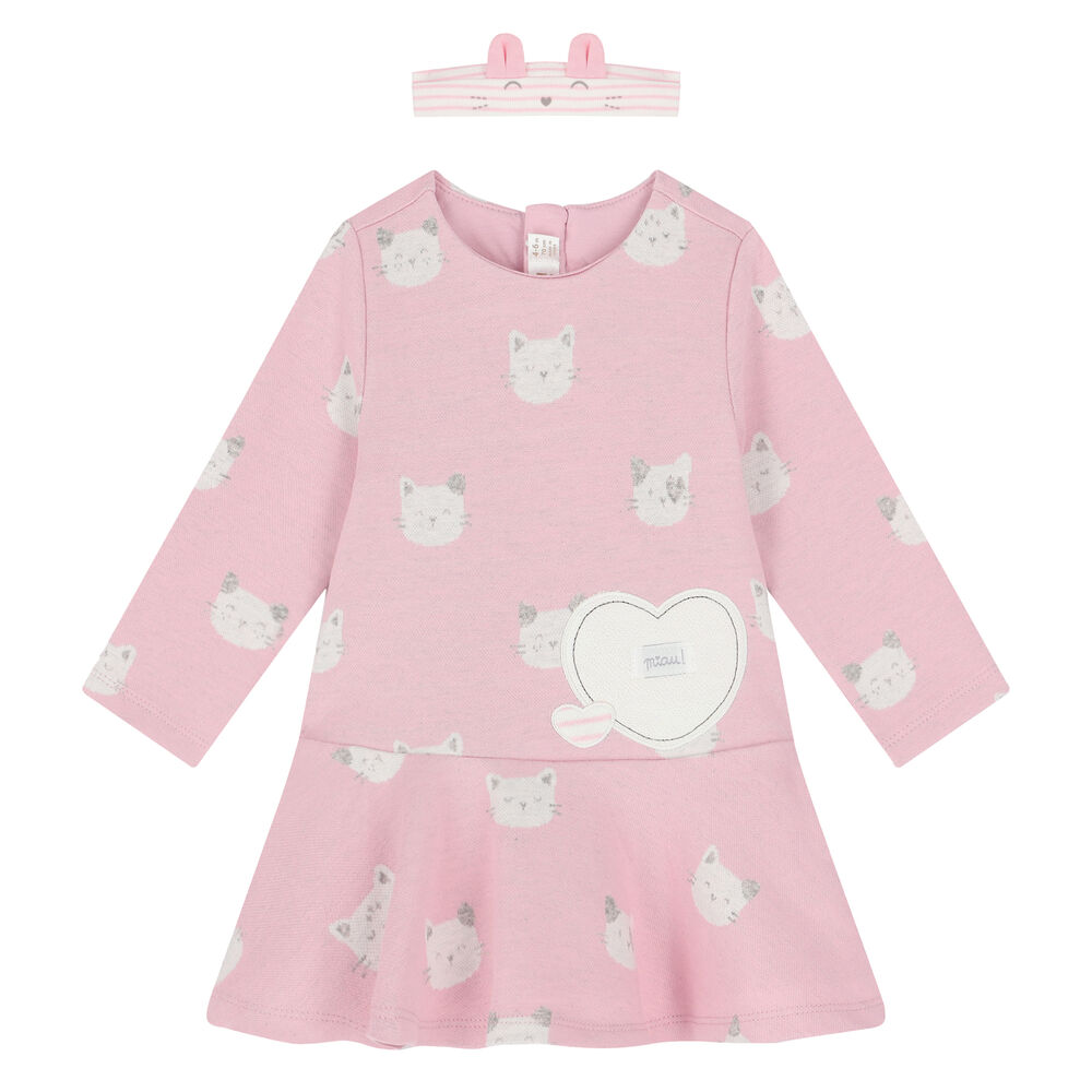 Mayoral Baby Girls Pink Cat Dress Set Junior Couture UAE