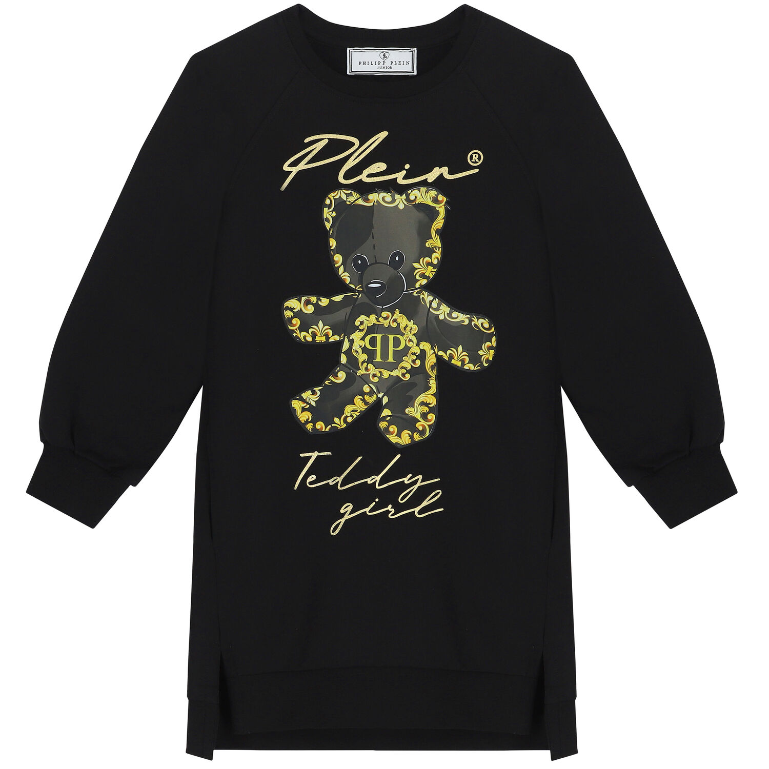 Girls Black Logo Sweatshirt Dress, 1, hi-res