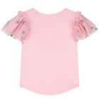 Girls Pink Tulle Sleeve T-Shirt, 1, hi-res