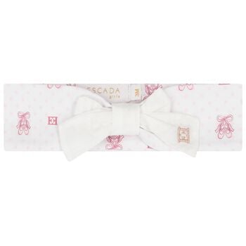 Baby Girls White & Pink Logo Headband