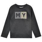 Boys Grey Logo Long Sleeve Top, 6, hi-res