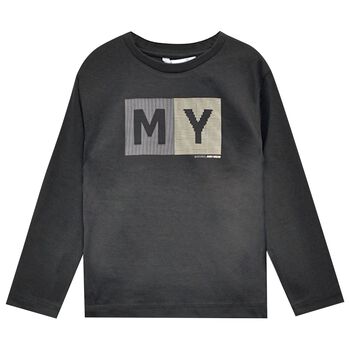 Boys Grey Logo Long Sleeve Top