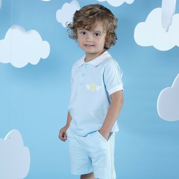 Boys Blue Logo Polo Short Set