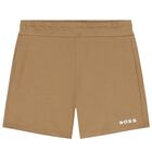 Younger Boys White & Beige Logo Shorts Set, 1, hi-res