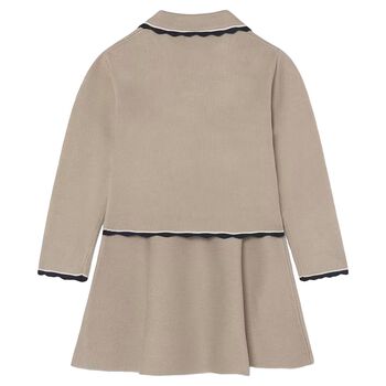 Girls Beige Knitted Skirt Set