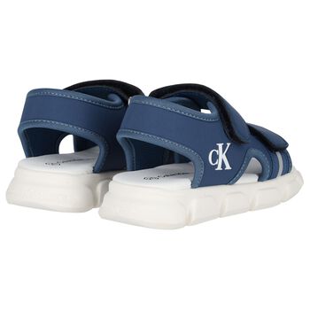 Younger Boys Blue & White Logo Sandals