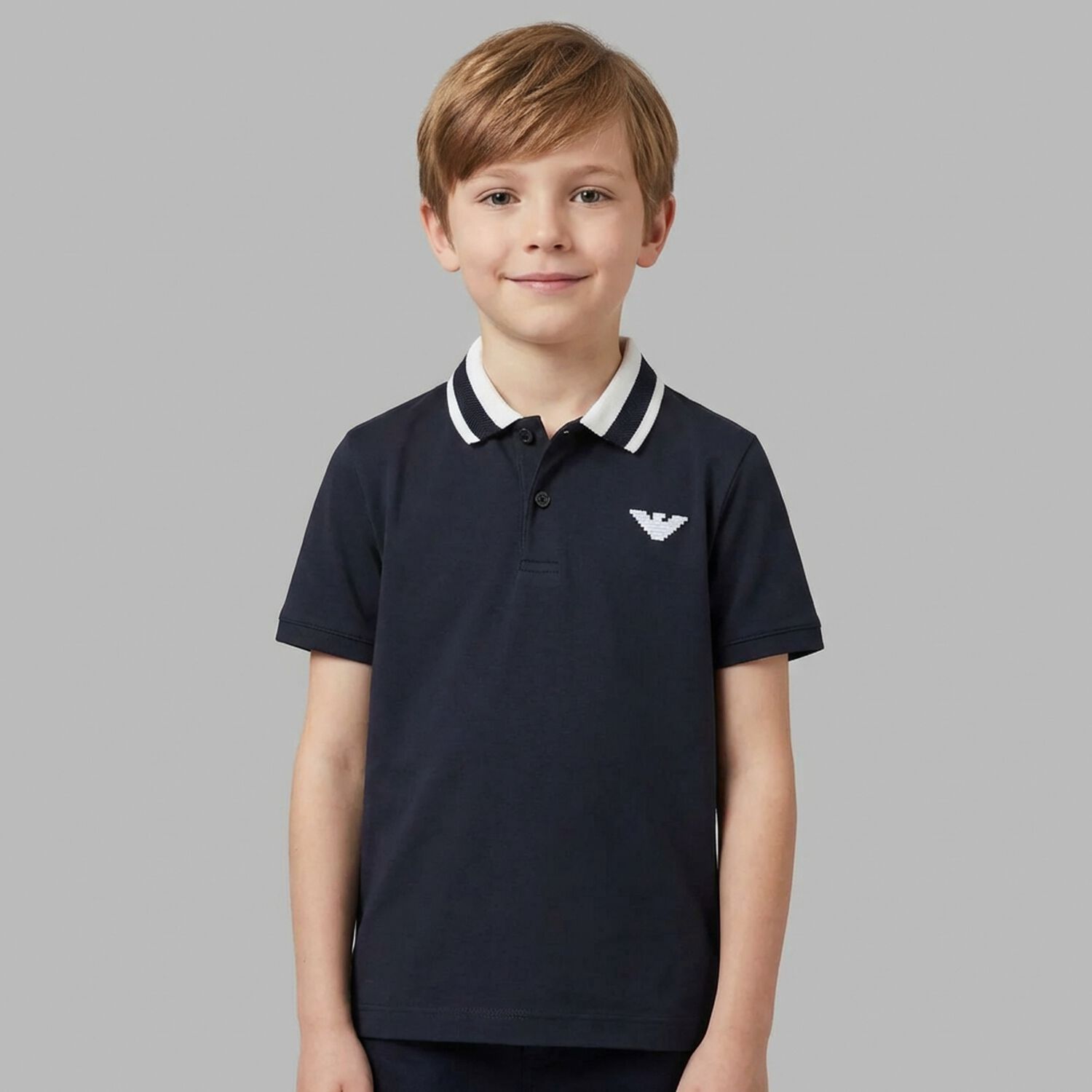 Boys Navy Blue Logo Polo Shirt , 1, hi-res