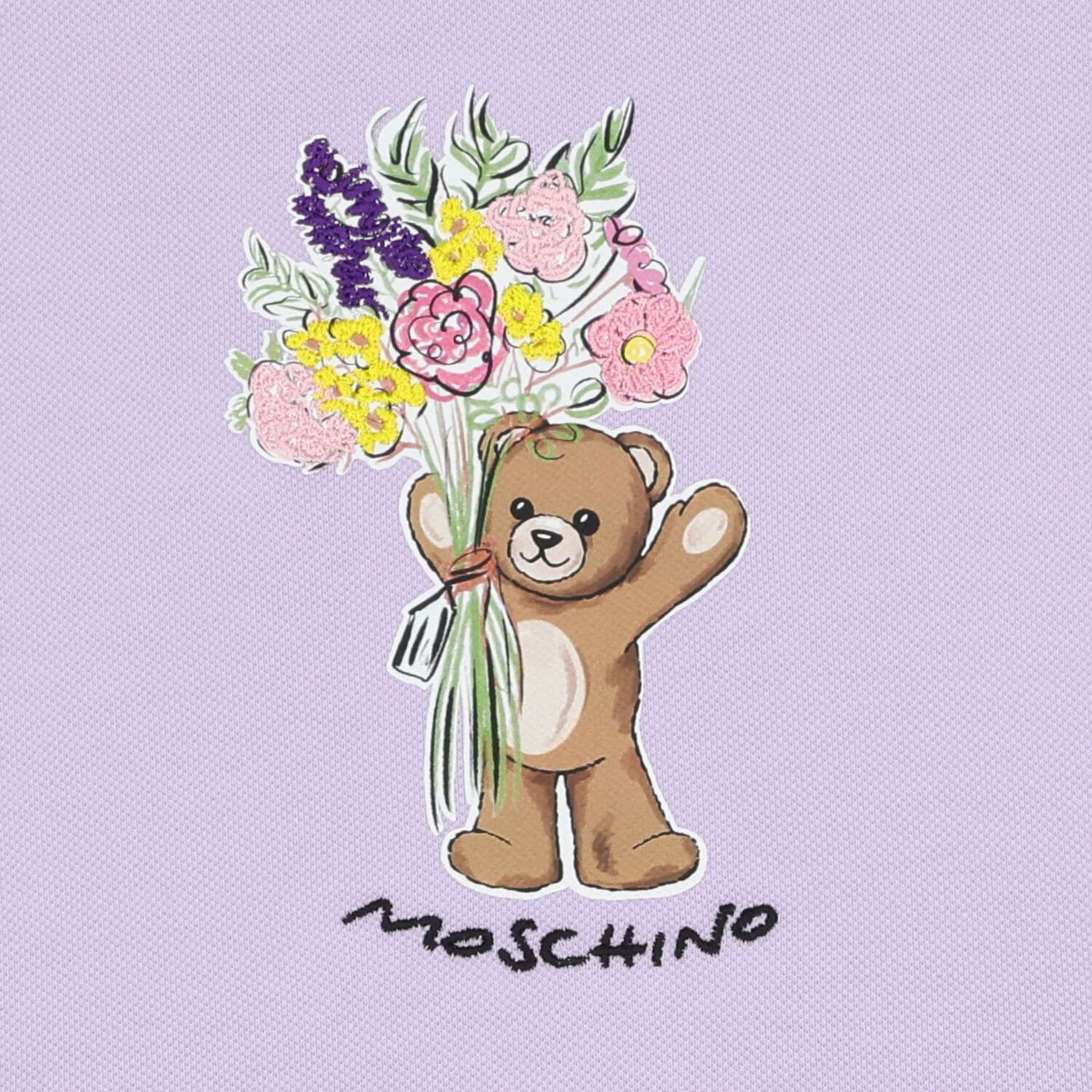 فستان بنات بطبعه تيدى بير و زهور باللون البنفسجى , 3, hi-res