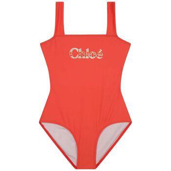 Girls Orange Logo Swimsuit