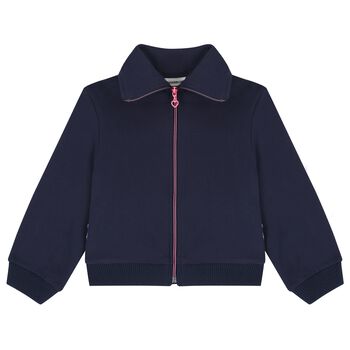 Girls Navy Blue Sequin Zip-Up Top