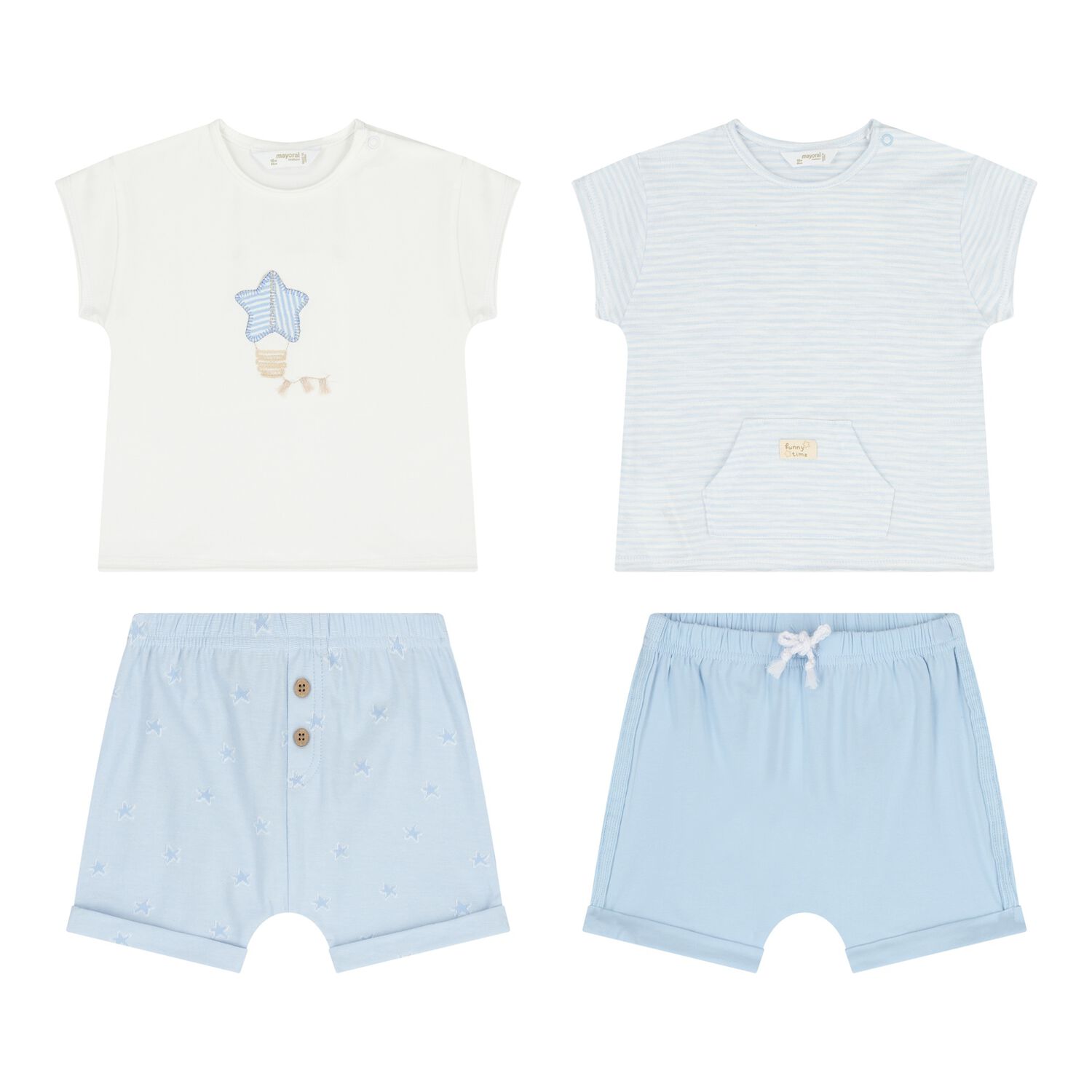 Baby Boys White & Blue Shorts Set ( 2-Pack ), 1, hi-res