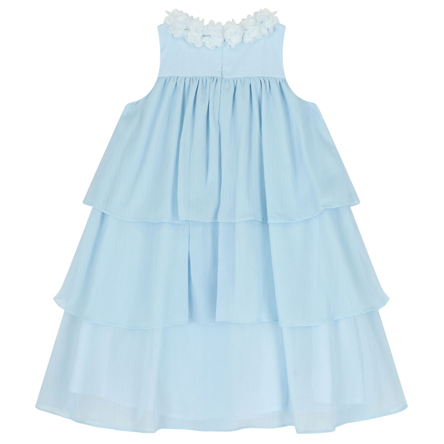 Girls Blue Flower Tiered Dress, 2, hi-res