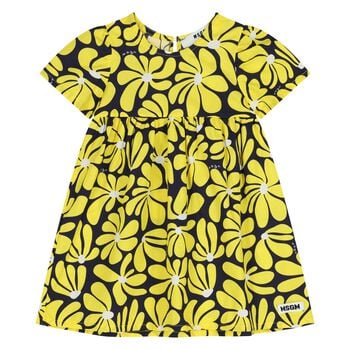 Younger Girls Navy Blue & Yellow Floral Dress