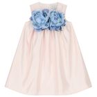 Girls Pink & Blue Flower Satin Dress, 1, hi-res