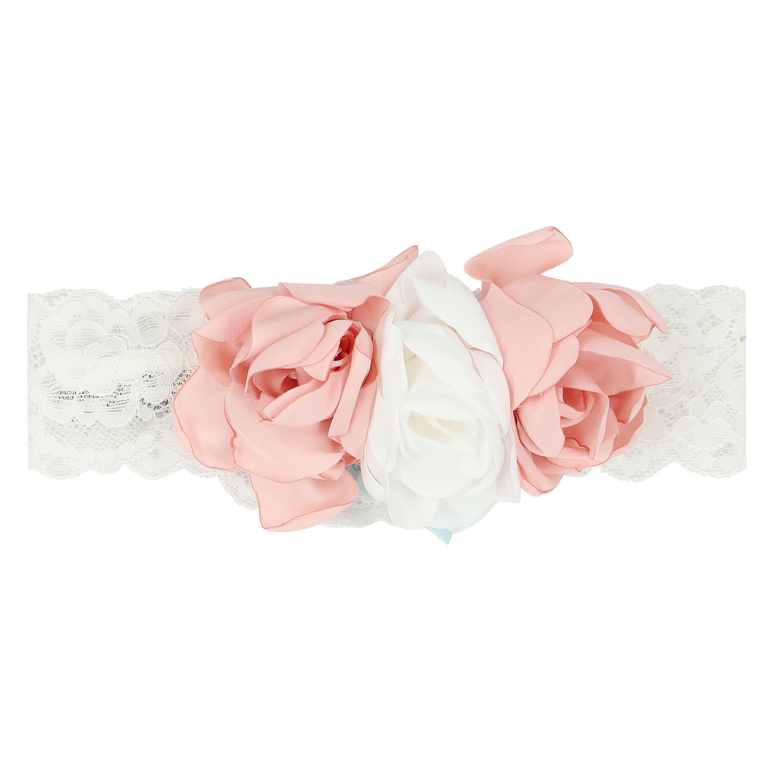 Girls White & Pink Floral Lace Headband, 1, hi-res