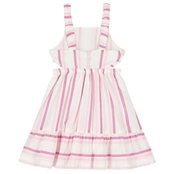 Girls White & Pink Striped Dress