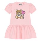 Younger Girls Pink Teddy Bear Logo Dress, 2, hi-res