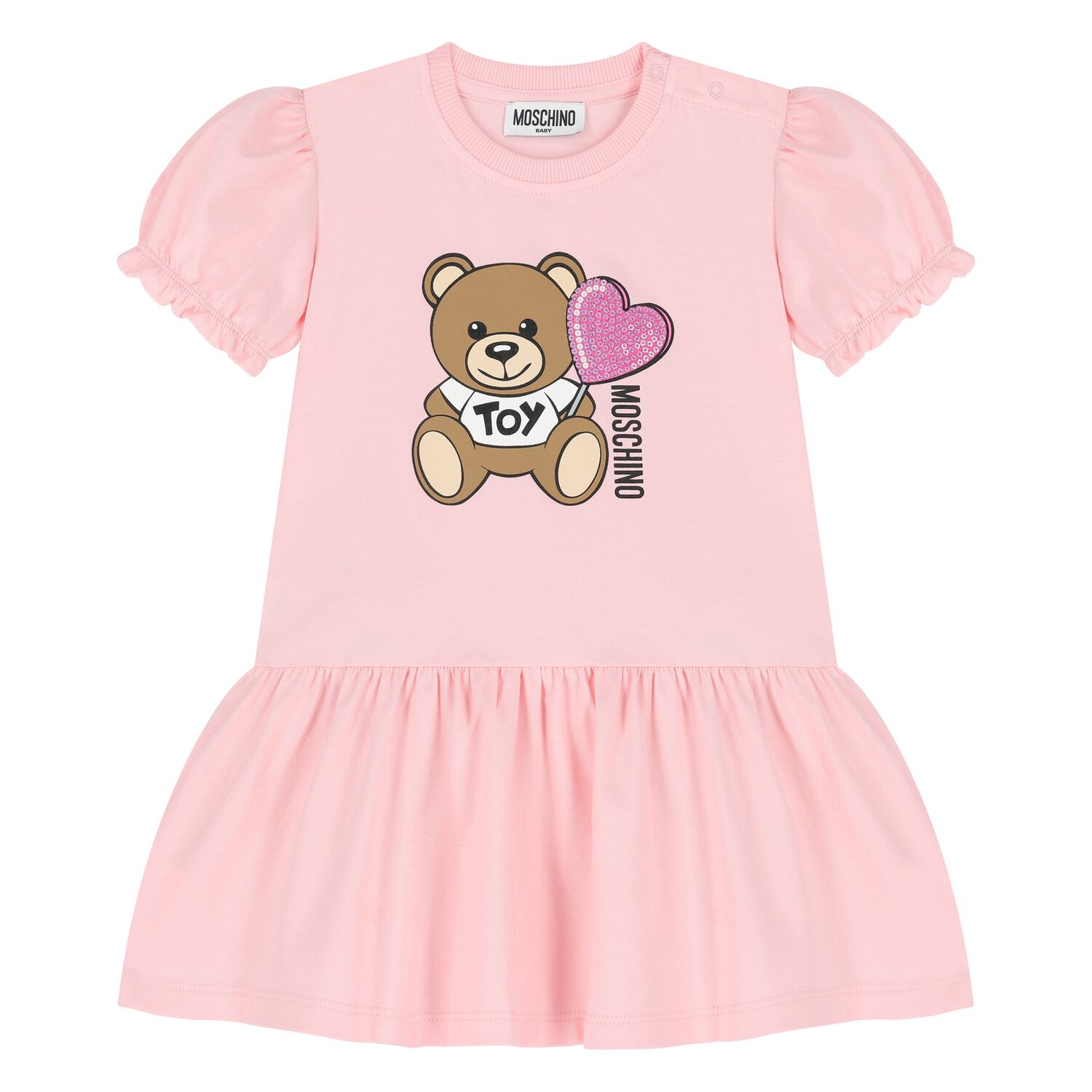 Younger Girls Pink Teddy Bear Logo Dress, 2, hi-res