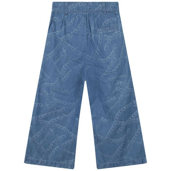 Girls Blue Chambray Logo Trousers