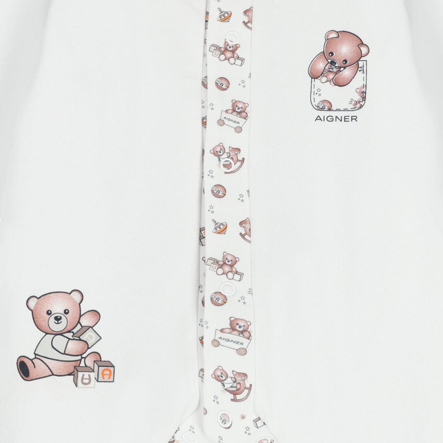 White & Beige Teddy Bear Babygrow, 1, hi-res
