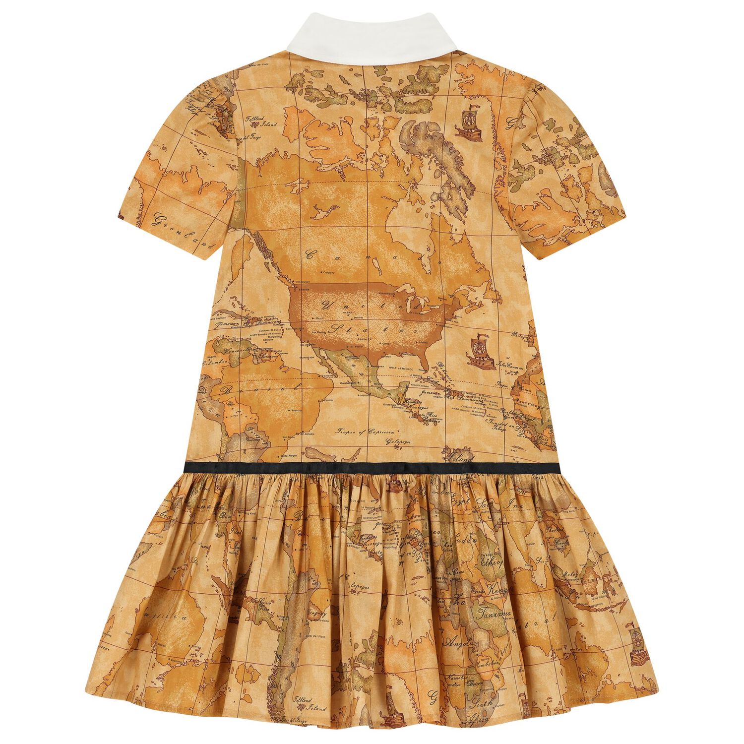 Girls Beige Geo Map Dress, 1, hi-res