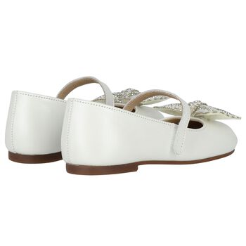 Girls Ivory Ballerina Diamante Shoes