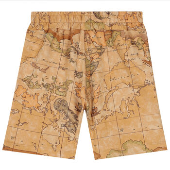 Boys Beige Geo Map Logo Shorts