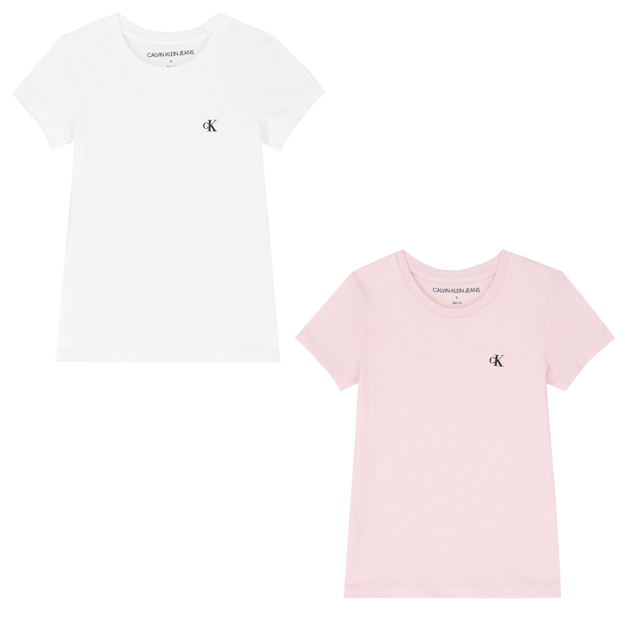 Calvin Klein Girls White Pink Logo T Shirts 2 Pack Junior Couture UAE