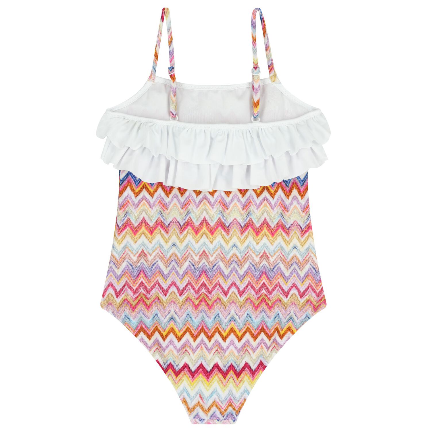 Girls Multi-Coloured Zig Zag Swimsuit, 1, hi-res