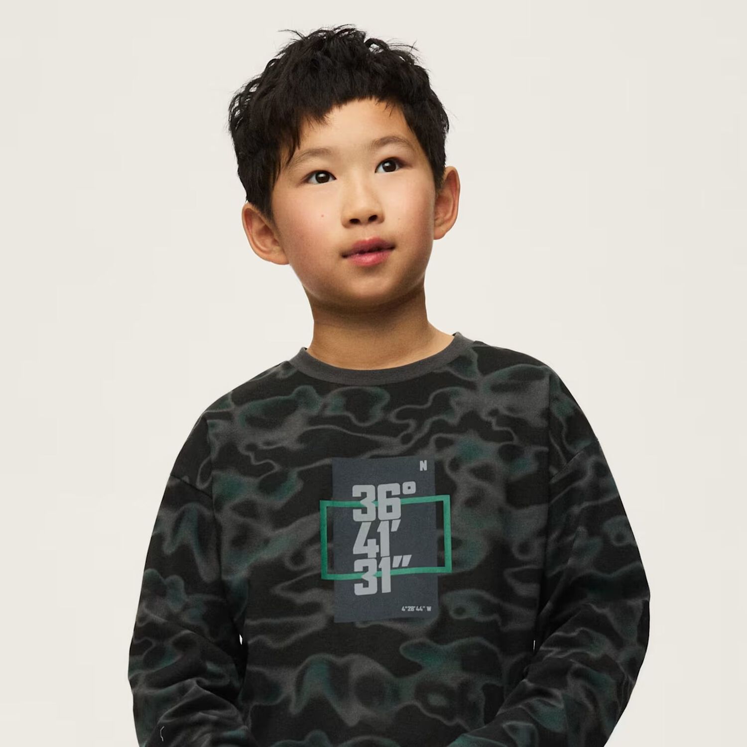 Boys Grey & Green Camouflage Long Sleeve Top, 1, hi-res