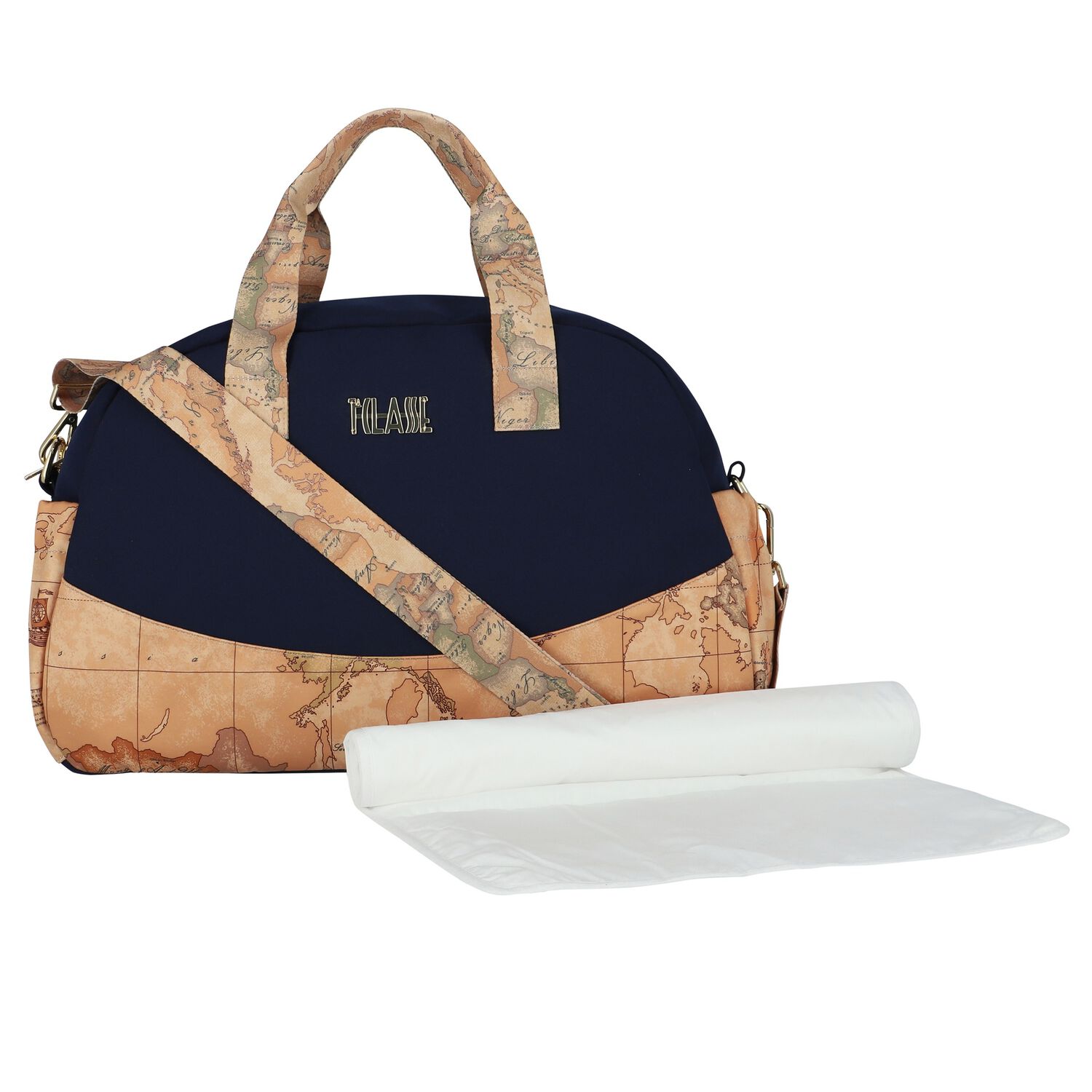 Alviero Martini Navy Blue Beige Geo Map Baby Changing Bag