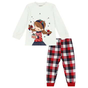 Younger Girls Ivory & Red Festive Pyjamas