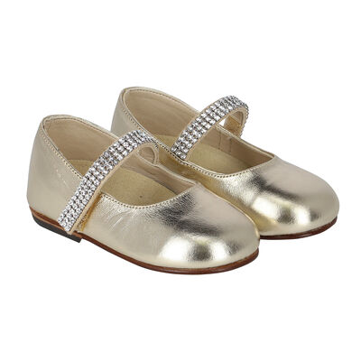 Girls Gold Swarovski Crystal Shoes