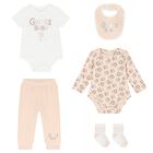 Baby Girls Ivory & Beige Cotton Bodysuit & Pants Gift Set, 1, hi-res