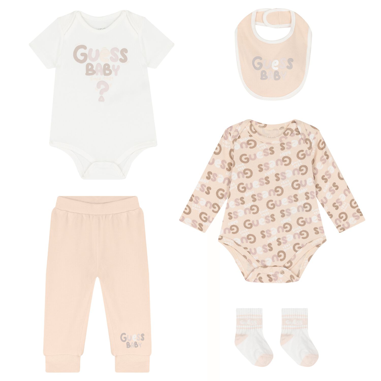 Baby Girls Ivory & Beige Cotton Bodysuit & Pants Gift Set, 1, hi-res