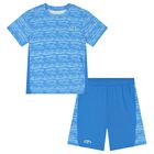 طقم شورت اولاد بالشعار باللون الازرق , 2, hi-res