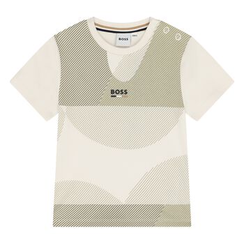 Younger Boys White & Beige Logo T-Shirt